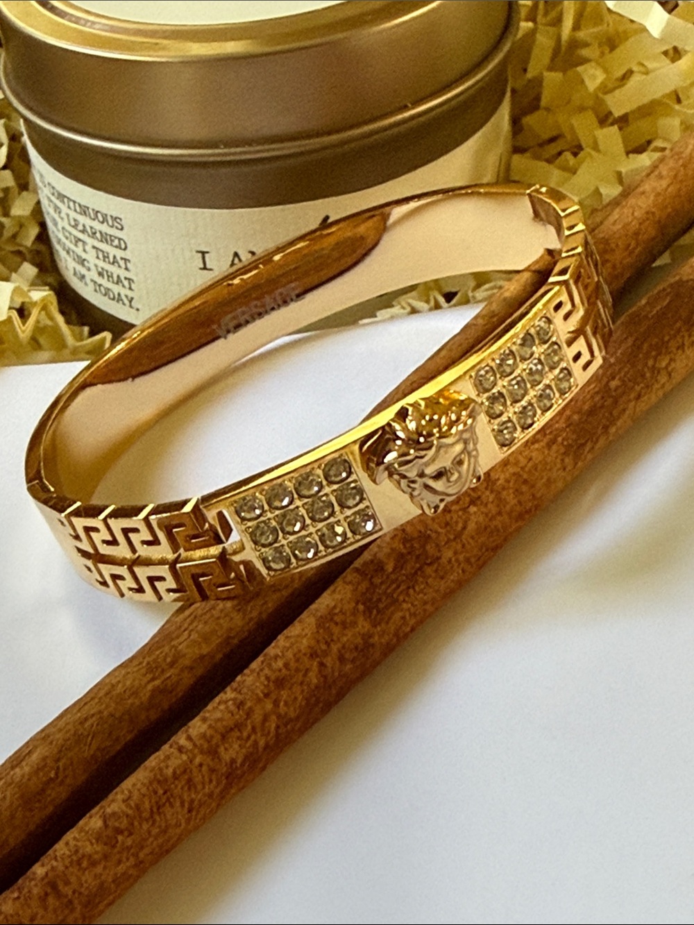 Fashion Jewelry Gold Medusa Pavé Crystal Bangle Bracelet